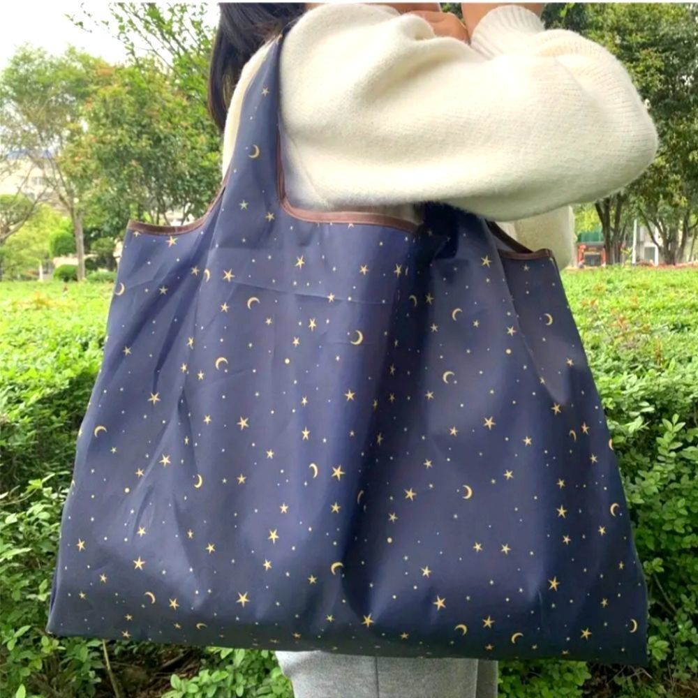 Night sky moon stars collapsible shopping bag tote Constellation